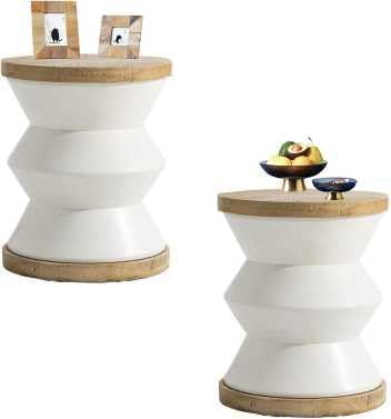COSIEST Outdoor Side Table Set of 2, Round MgO Concrete Side Table, Patio End - Image 7