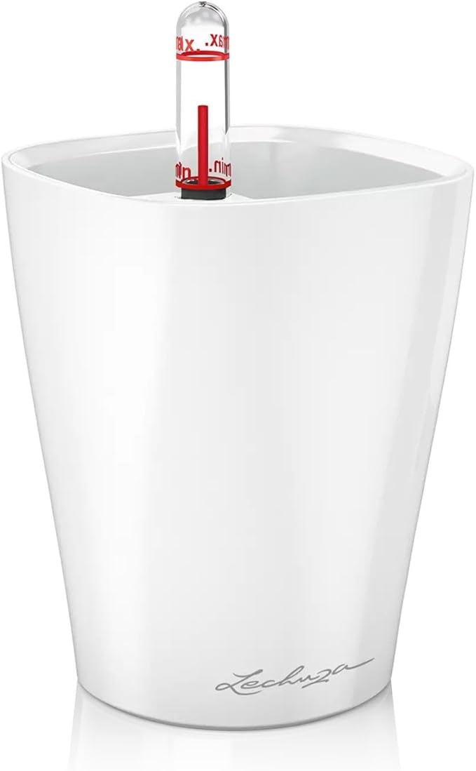 Lechuza MINI-DELTINI Cream White High Gloss, Self-Watering Small Indoor Planter by LECHUZA