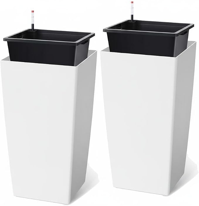 30 Inch Tall Self Watering Planters Set of 2, Outdoor Plant Pots by Unknown