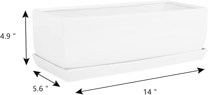 Vencer 14 Inch Rectangular Modern Minimalist Ceramic Succulent Planter Pot - Image 5