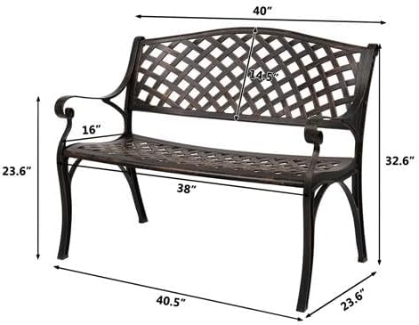 40.5" Outdoor Garden Bench, Patio Furniture Cast Aluminum Bench - Image 3
