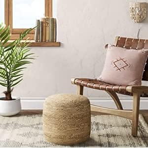 FRELISH DECOR Pedestal Pouf Ottoman Hand Braided 100% Jute Pouf Foot Stool - Image 2