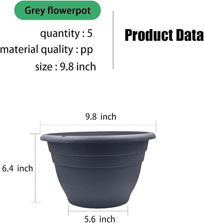 5 Pack 10 Inch Plant Pots for Indoor Outdoor, Plastic Floor Planters - Image 3