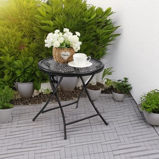 TeoKJ Folding Small Outdoor Side Tables, Anti Rust Small Patio Table Round - Image 6