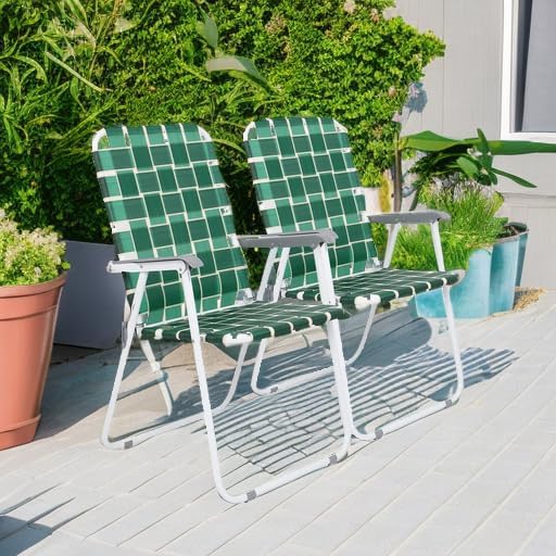 VINGLI Patio Lawn Webbed Folding Chairs Set of 2, Outdoor Beach Chair Portable - Image 5