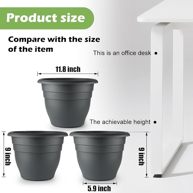 12 Inch Plant Pots, Large Planters - Image 3