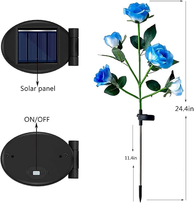 Outdoor Realistic Solar Powered Rose Flower Lights Stake, 2 Pack 10 Rose Solar - Image 3