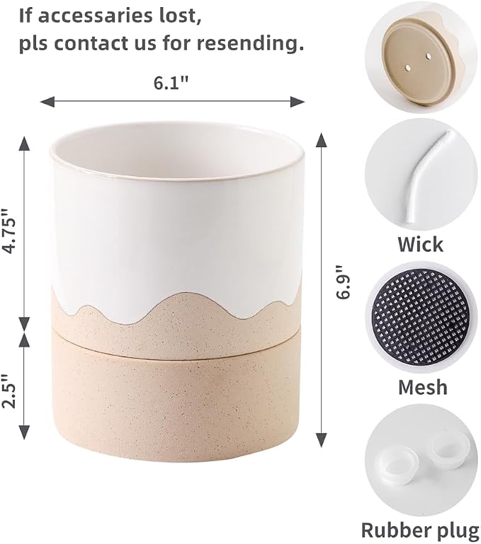 Nihow Self Watering Plant Pot: 6 Inch Ceramic Planter - Image 2
