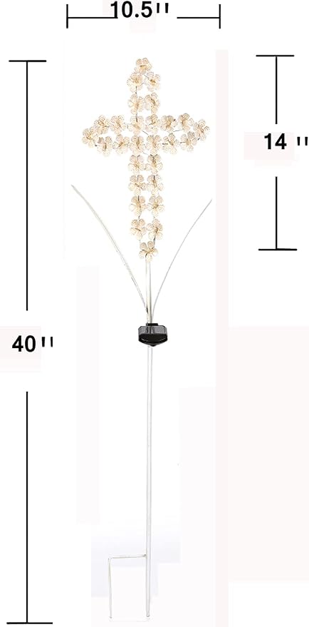 White Cross Garden Stake Solar Lights Metal Hydrangea Cross Stake Memorial Gift - Image 6
