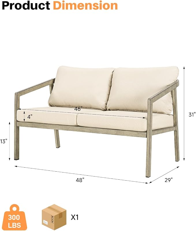 Outdoor Patio Loveseat, Never-Rust Aluminum Outdoor Loveseat Couch - Image 3