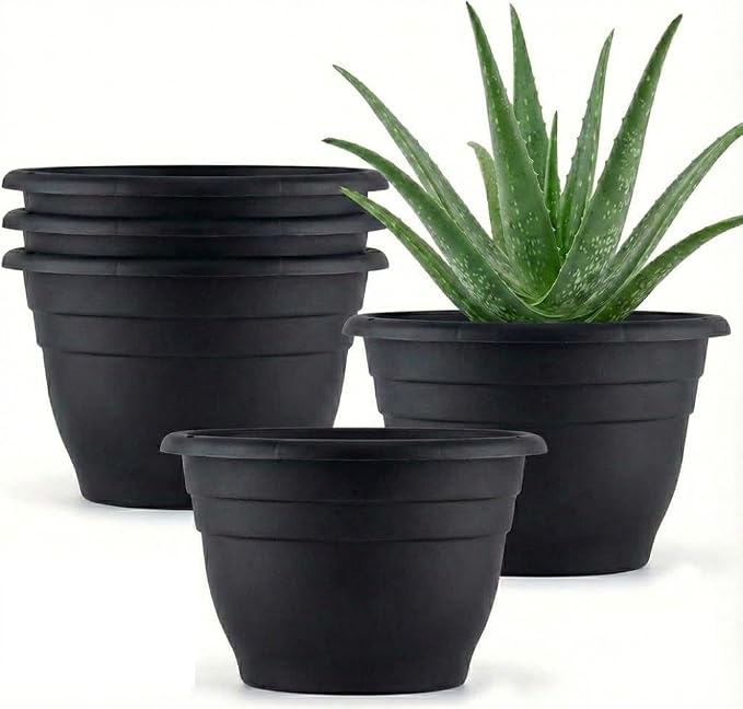 5 Pack 10 Inch Plant Pots Plastic Planters by RooTrimmer