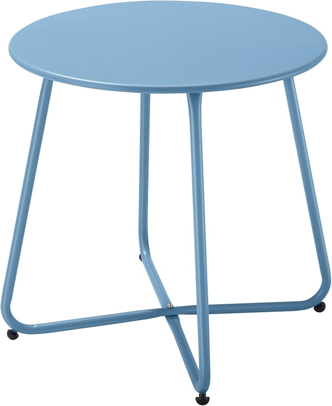 Patio Outdoor Side Table Waterproof Round Metal Steel Small Side Table Weather by Meluvici