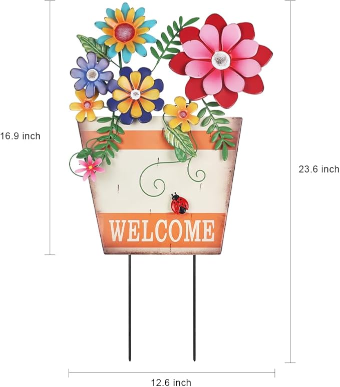 hogardeck Garden Decor for Outside, Metal Flower Pot Decorative Garden Stakes - Image 2