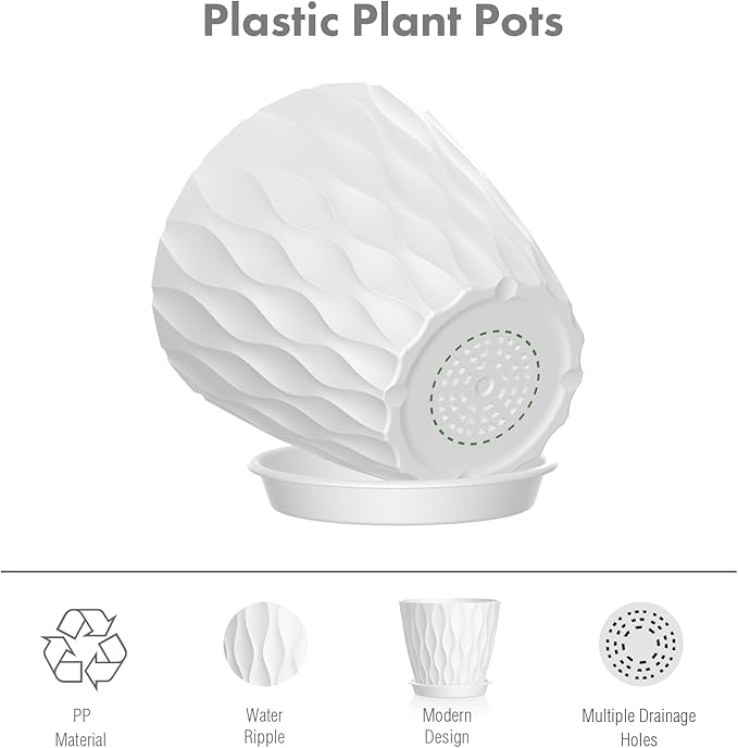 4 inch Small Plastic Nursery Pots, 5 Pack Water Ripples Plant Pots - Image 4