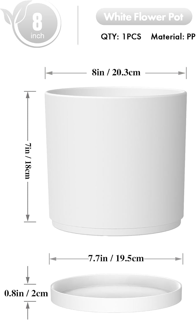 8 Inch Cylinder Plant Pots for Indoor Outdoor Plants, Medium Deep Flower Pots - Image 2