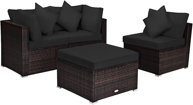 Tangkula 4 PCS Patio Rattan Sofa Set, Outdoor Wicker Sectional Furniture Set by TANGKULA