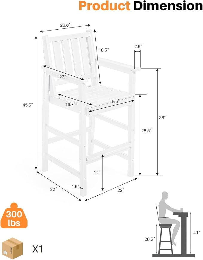 Adirondack Bar Chair Set of 2, HDPE Tall Adirondack Chairs Bar Stools - Image 4