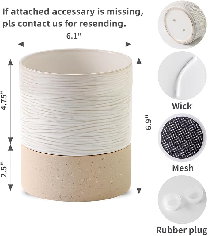 Nihow Self Watering Plant Pot: 6 Inch Ceramic Planter - Image 2