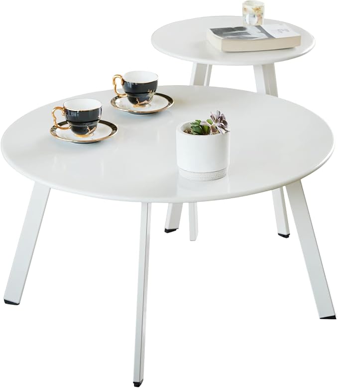 Outdoor Patio Coffee Table Set of 2, Weather Resistant End Table, Round Nesting by Meluvici