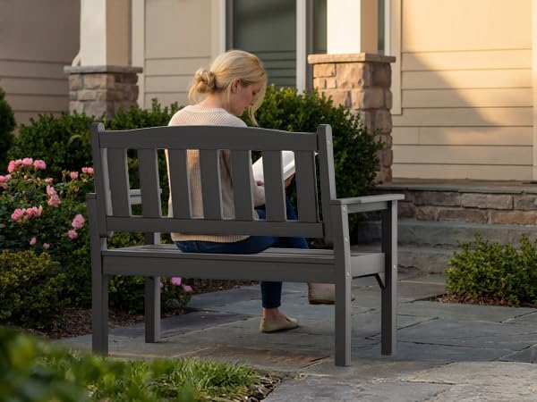 Psilvam 2-Person Outdoor Memorial Bench, All-Weather Poly Lumber Garden Bench - Image 6