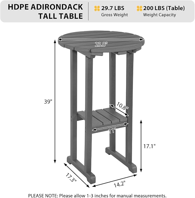 Sundale Outdoor 39 Inches Height Adirondack Bar Table, Patio HDPE Pub Height - Image 3
