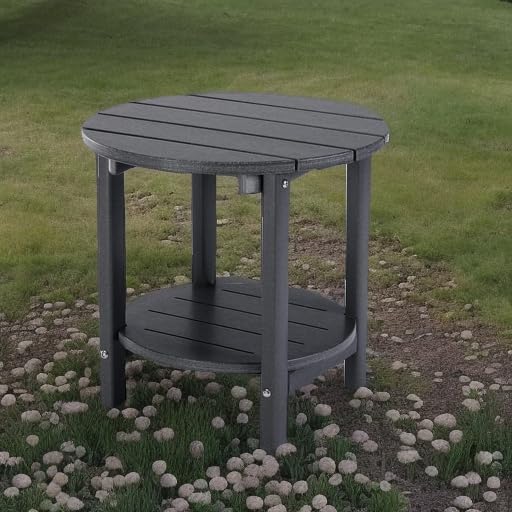LZRS Round Adirondack Side Table Double End Table, Outdoor Side Tables - Image 5