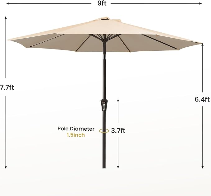 MEWAY 9ft Patio Umbrella Outdoor Table Umbrellas - Image 7