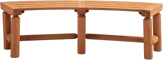 Outdoor Wooden Curved Backless Porch Bench Rustic Style Cedar/Fir Wood Log Fire - Image 9
