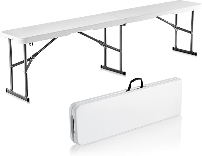 VEVOR Plastic Folding Bench, 6ft Portable Folding Bench, Smooth High Density by VEVOR