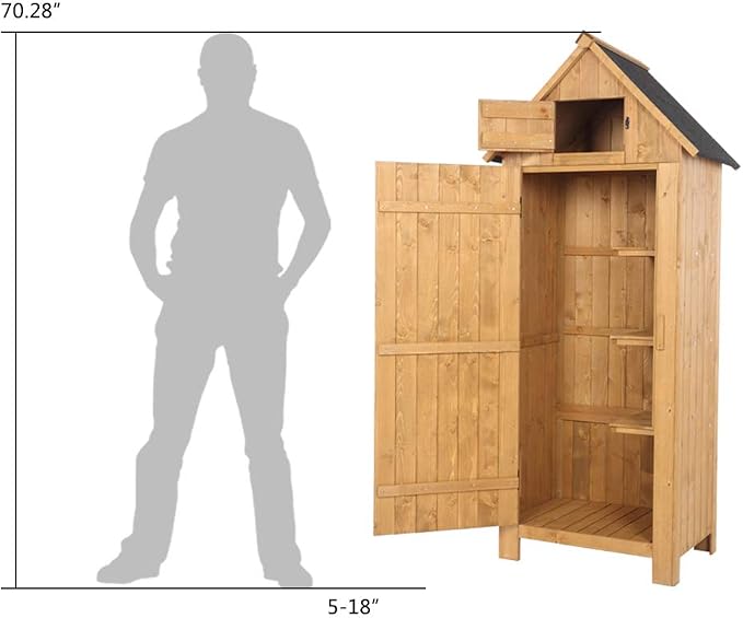 Outvita Outdoor Storage Cabinet, 70in Wooden Vertical Garden Tools Shed - Image 5