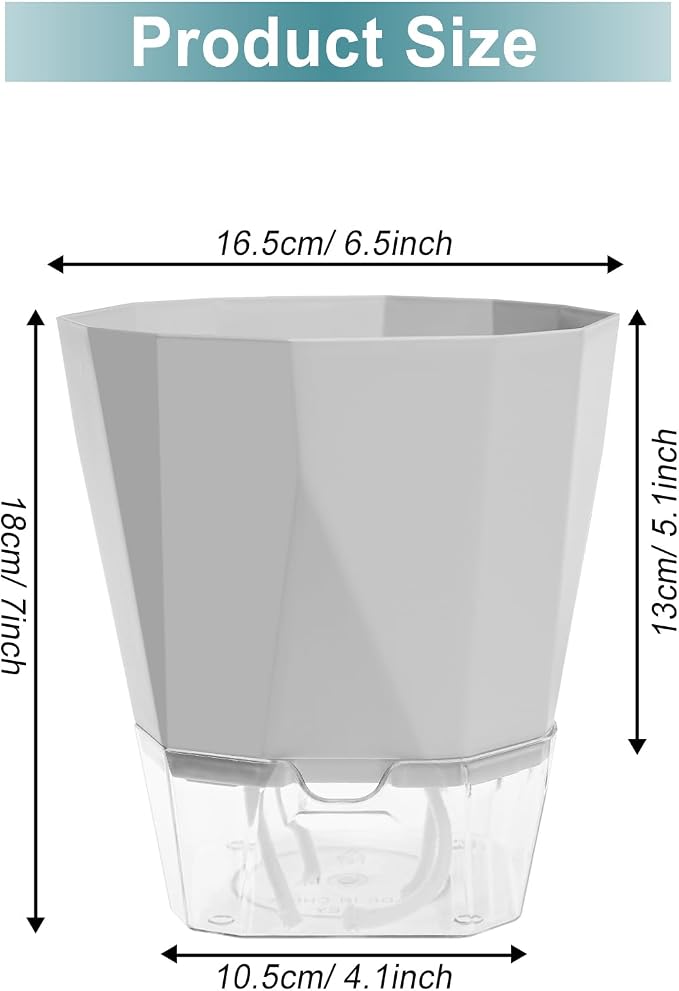 3 Pack Self Watering Flower Pots 6.5 Inch, Plant Pots - Image 2