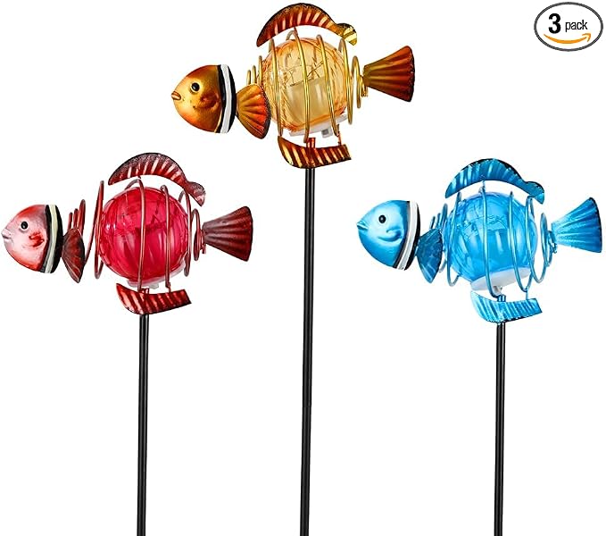 Fish 3Pack 21.3''H Outdoor Figurine Lights, Decorative Garden Stake by SATHGA