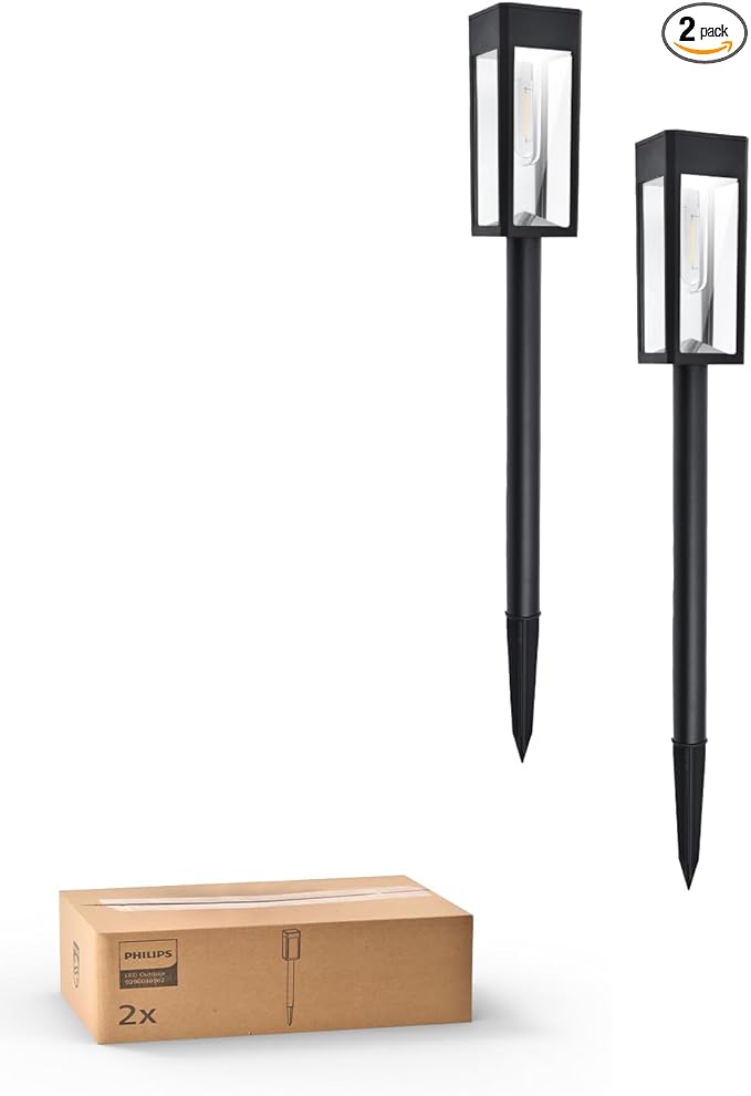 Philips 2 Packs Solar Pathway Lights Outdoor, Glass Metal Led Garden Landscape by PhilipsLightingLED