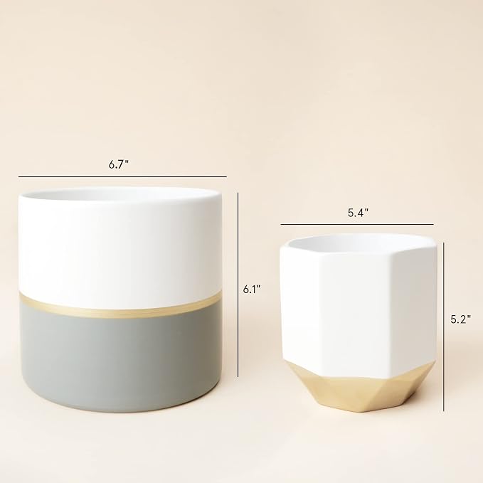 LA Jolie Muse White Ceramic Flower Pot Garden Planters 6.7 Inch Pack 2 Indoor - Image 8
