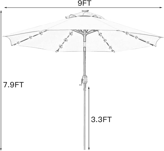 Sunnyglade 9' Solar LED Lighted Umbrella - Image 7