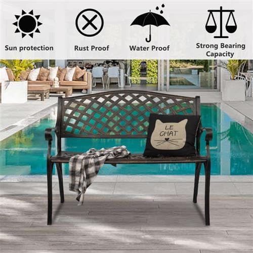 40.5" Outdoor Garden Bench, Patio Furniture Cast Aluminum Bench - Image 4
