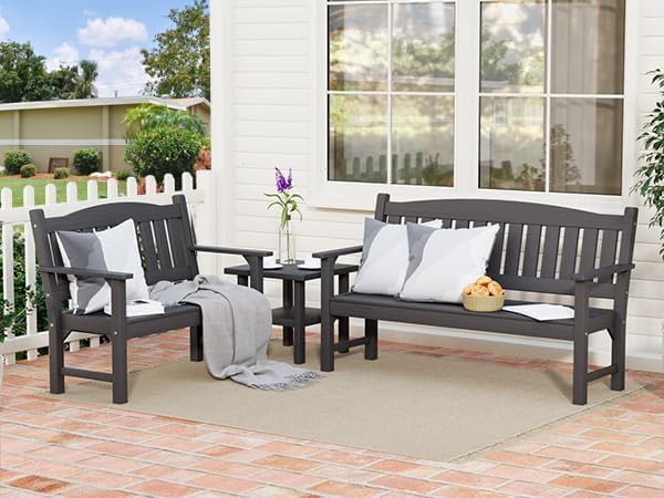 Psilvam 2-Person Outdoor Memorial Bench, All-Weather Poly Lumber Garden Bench - Image 8