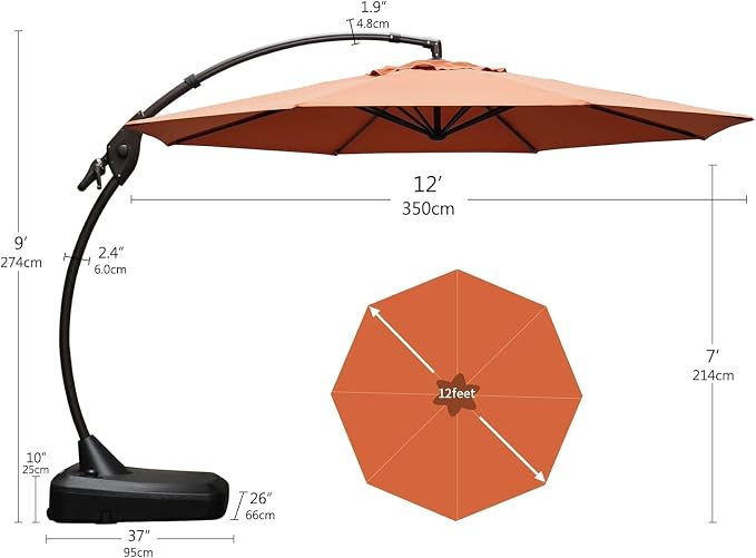 Grand patio 12FT Sunbrella Cantilever Round Umbrella Outdoor Round Aluminum - Image 6
