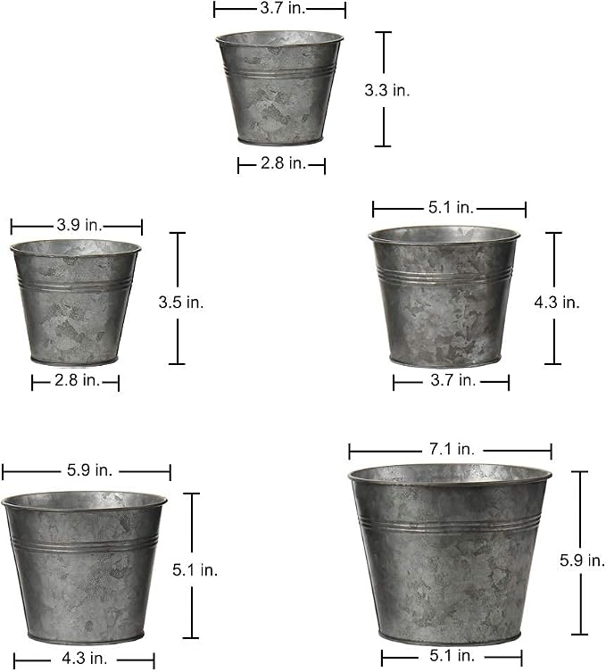 Briful 5 Size Galvanized Buckets Rustic Farmhouse Metal Bucket Galvanized - Image 2