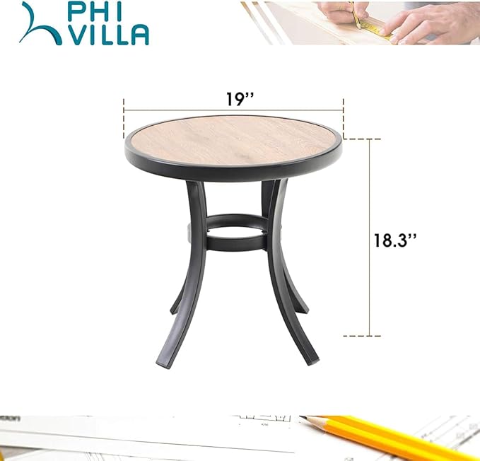 PHI VILLA Outdoor Round Side Table Set of 2, Outside All Weather Coffee Bistro - Image 3