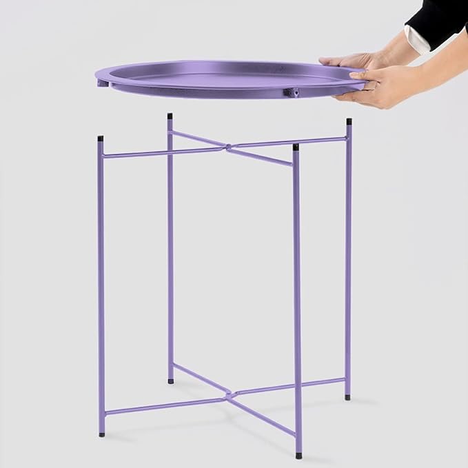 Garden 4 you End Table 2 PCS Metal Side Table Purple Round Folding Tray Cyan - Image 6