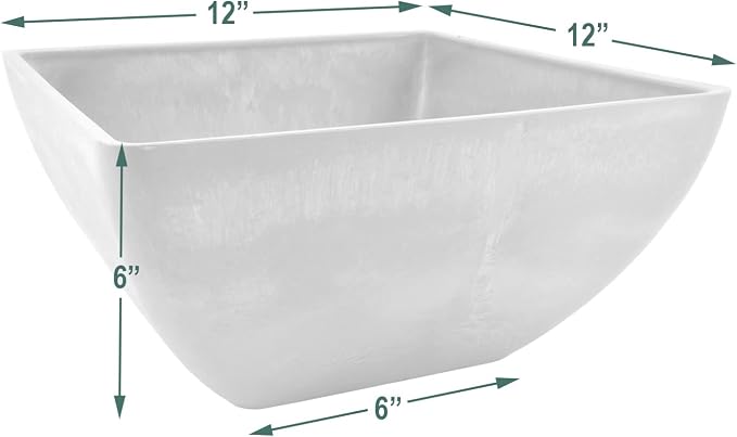 PSW Pot Collection 12x6 inch Plastic/Stone/Wood Composite Square Planter – No - Image 4