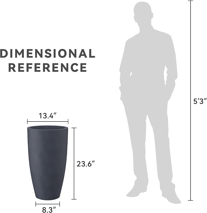 Kante 23.6" H Charcoal Concrete Tall Planters, Large Outdoor Indoor Decorative - Image 7