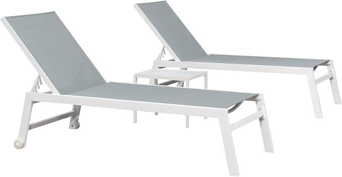 PURPLE LEAF Oversize Chaise Lounge Chair Outdoor 2 Pieces White Aluminum Lounge - Image 9