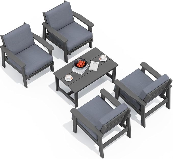 SERWALL Outdoor Patio Furniture Set, 5 Piece HDPE Patio Conversation Sets by SERWALL