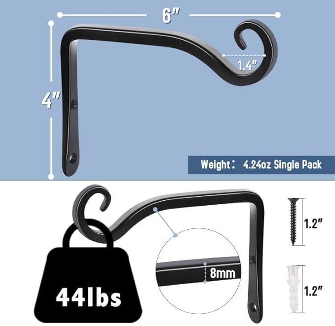 FEED GARDEN Hanging Plant Bracket 2 Pack 6 Inch Hand-Forged Plant Hangers - Image 2