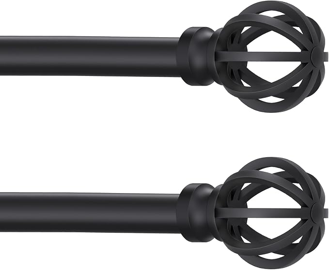Black Curtain Rods for Windows 28 to 48 Inch, 2 Pack 5/8" Diameter Heavy Duty by Poskena
