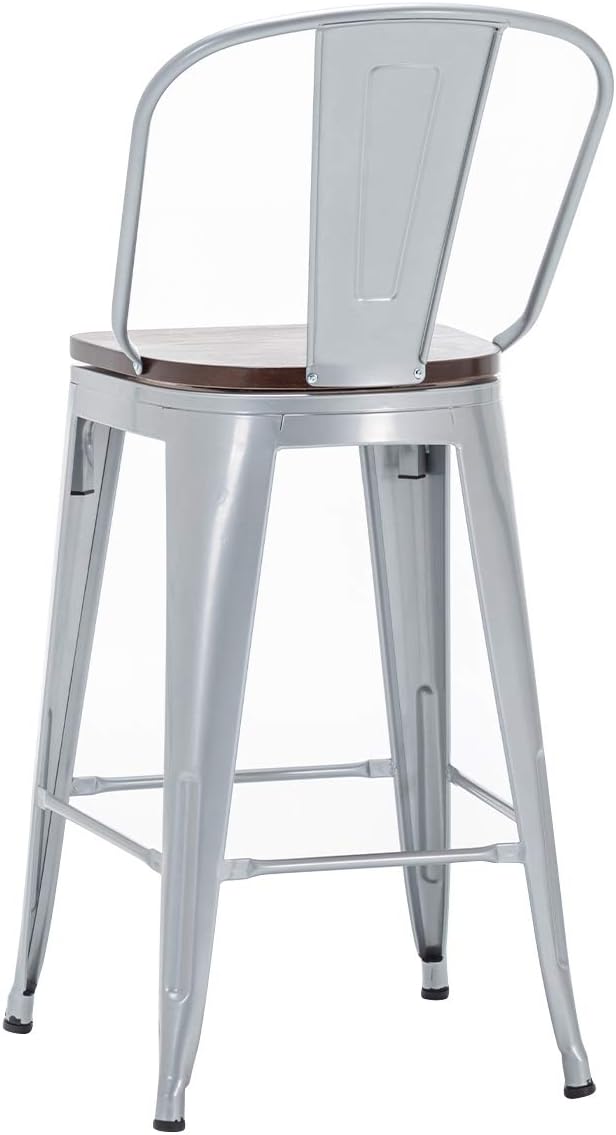 Alunaune 26" Swivel Metal Bar Stools Set of 4 High Back Counter Height - Image 10