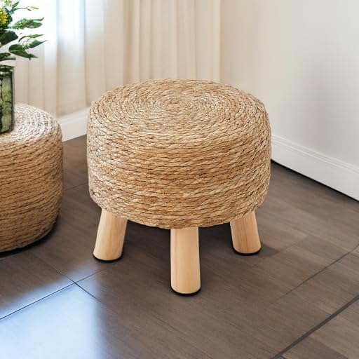 Round Ottoman Natural Seagrass Footstool, Round Footstool - Image 5