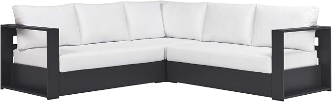 Modway Tahoe Aluminum 3-Piece Outdoor Patio Furniture Gray White, Modular - Image 4